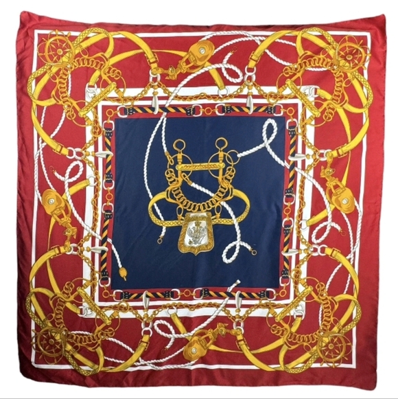 pura seta Accessories - Vintage Scarf Pura Seta Art Of The Scarf Made In Italy Red Blue Chain Square